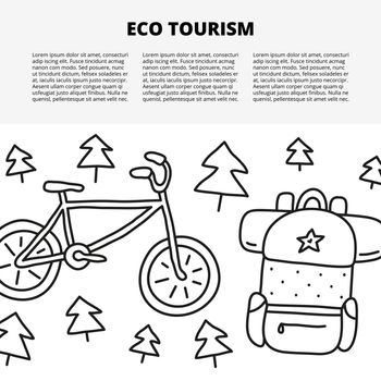 Article template with text and doodle eco tourism icons.