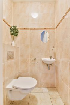 Bathroom interior finished with marble tiles