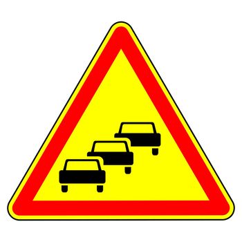 Traffic congestion. Temporary warning sign. Traffic regulations and road safety. Object on a white background. Vector illustration.