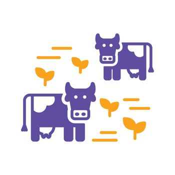 Cow on a pasture vector glyph icon