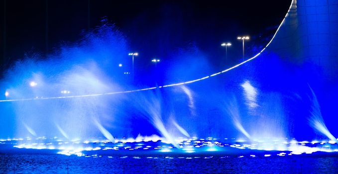 SOCHI, RUSSIA - JUNE, 05, 2021: The Waters of the Sochi Park, Water night show accompanied by classical music