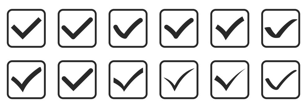 Set of check mark icons. Vector approved icons