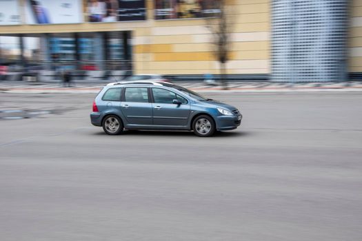 Ukraine, Kyiv - 26 April 2021: Gray Peugeot 307 car moving on the street. Editorial