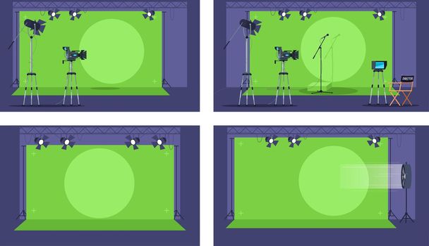 Green screen semi flat vector illustration set