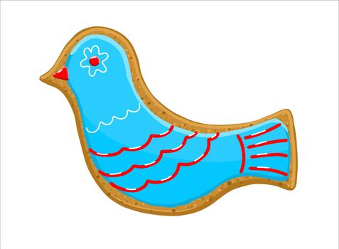 Gingerbread in the shape of a pigeon bird. Illustration.