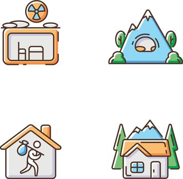 Transitional housing RGB color icons set