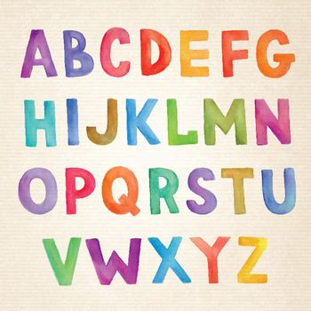 Watercolor colorful vector handwritten alphabet