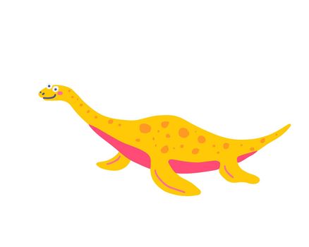 Cute floating dinosaur Plesiosaur, vector flat illustration in hand drawn style on white background