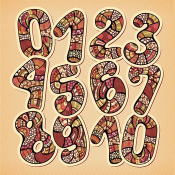 Decorative doodles hand drawn vintage floral style numbers