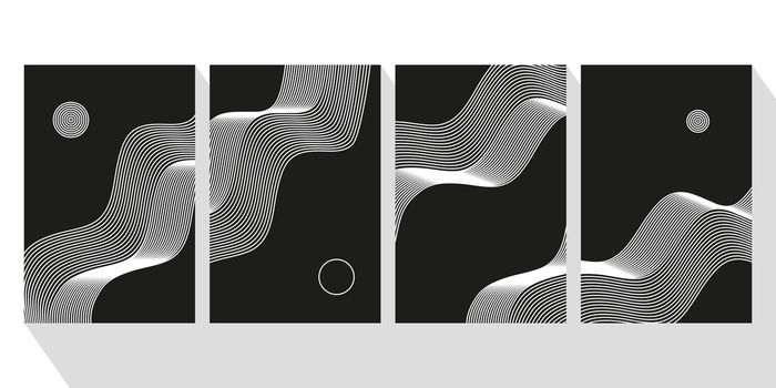 Set of posters with optical illusion waves.