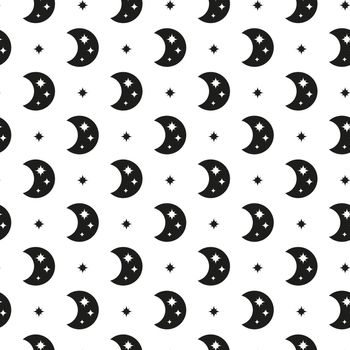 Boho seamless pattern with crescent moon and stars.