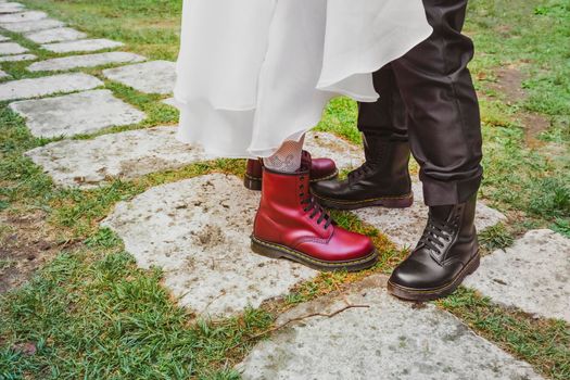 newlyweds with punk boots