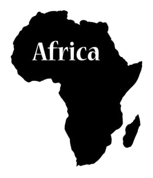 Silhouette outline map of Africa in silhouette over a white background