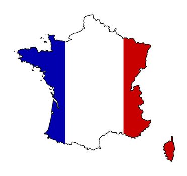 France Silhouette Map Set Over The National Flag