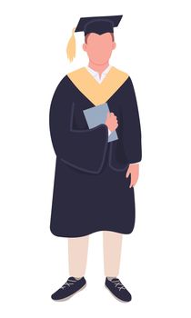 Student holding diploma semi flat color vector character