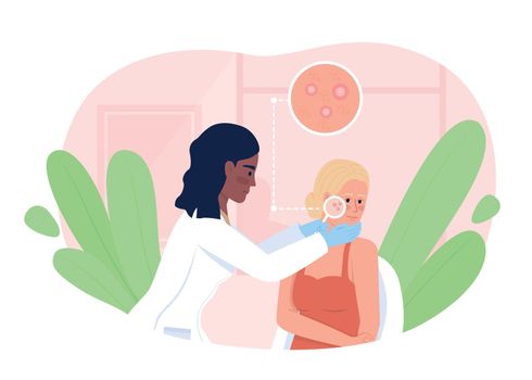 Woman at dermatologist appointment 2D vector isolated illustration