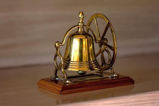 Office Brass Table Bell With Wooden Base