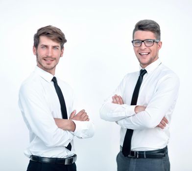 two men are standing in the office