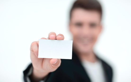 close up.business card in the hands of a businessman