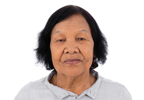 asian senior woman isolated on white background