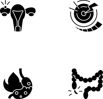 Abdominal inflammation black glyph icons set on white space