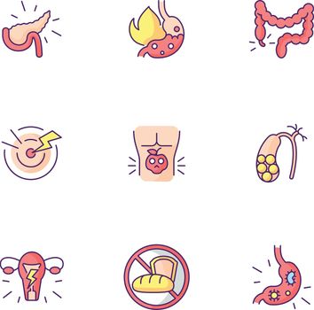 Pain in belly RGB color icons set