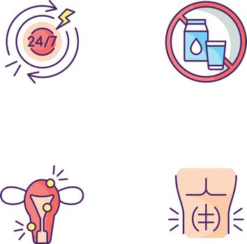 Digestive disorders RGB color icons set