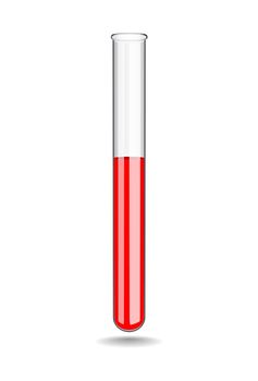 Glass laboratory test tube with blood. Laboratory tests in medicine. Isolated object on white background. Vector illustration.