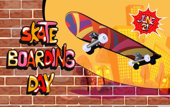 Go skateboarding day. Lettering. Poster design illustration.Funny skateboard. Skate park logo. Vector illustration