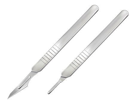 Delicate pointed scalpel with removable blade. Manual surgical instrument. Realistic object on a white background. Vector
