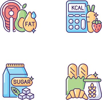 Food for weight loss RGB color icons set
