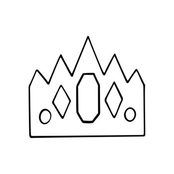 Crown doodle. A sketch of the crown of the king, queen. Royal title symbol. Hand drawn thin line art vector illustration. Monarch jewelry. Isolated simple element.