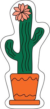 potted cactus sticker flat trendy vector illustration