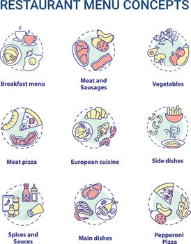 Restaurant menu concept icons set