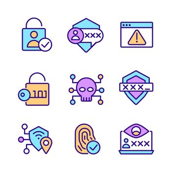 Cybersecurity technologies pixel perfect RGB color icons set