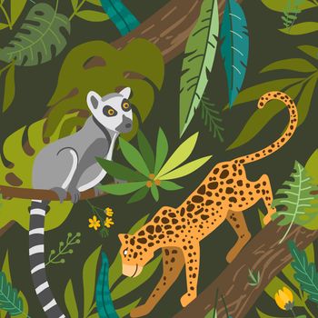Tropical animals seamless pattern. Beautiful animalistic composition.