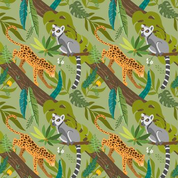 Tropical animals seamless pattern. Beautiful animalistic composition.
