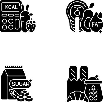 Food for weight loss black glyph icons set on white space