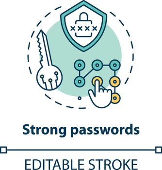 Strong passwords concept icon. Databases securing idea thin line illustration. Hardest remember password. Computer protection. Vector isolated outline RGB color drawing. Editable stroke