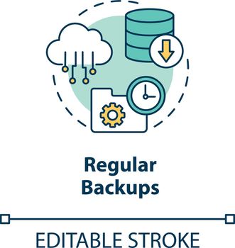 Regular backups concept icon. Cloud backup service idea thin line illustration. Restore lost data event. Computer data coping. Vector isolated outline RGB color drawing. Editable stroke