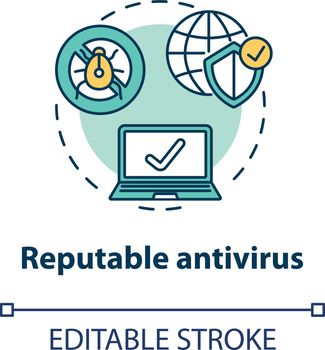 Reputable antivirus concept icon. Identity safeguard. Trustworthy antivirus software idea thin line illustration. Anti-theft. Vector isolated outline RGB color drawing. Editable stroke