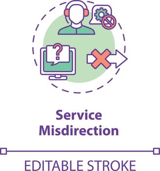 Service misdirection concept icon. Digital security idea thin line illustration. Cybercrime. Major data breach. Wrong direction. Vector isolated outline RGB color drawing. Editable stroke