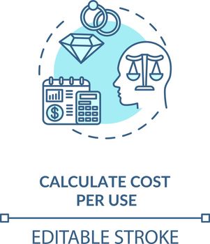 Calculate cost per use concept icon