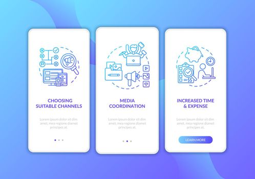 Marketing channel strategy onboarding mobile app page screen with concepts