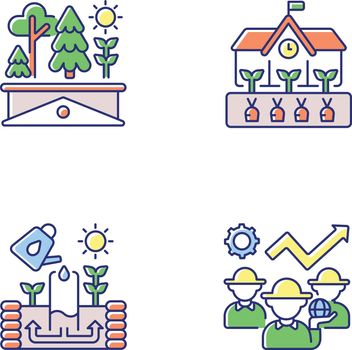 Community farming RGB color icons set