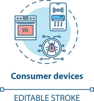 Consumer devices concept icon. Wireless network connectivity idea thin line illustration. Security analysis. Home electronics. Vector isolated outline RGB color drawing. Editable stroke