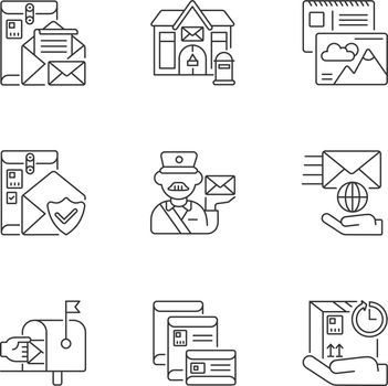 Post office linear icons set