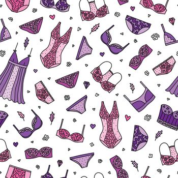 Seamless pattern with women lingerie and nightwear.