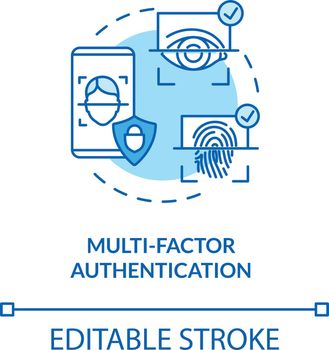 Multi-factor authentication concept icon. Identity and access management idea thin line illustration. Fingerprints. Retina scanning. Vector isolated outline RGB color drawing. Editable stroke
