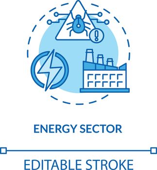 Energy sector concept icon. Critical infrastructure protection idea thin line illustration. Global threat. Manufacturing. Cyber-attacks. Vector isolated outline RGB color drawing. Editable stroke